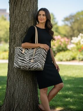 MICHAEL KORS Jet Set Travel MD Tote Brown Signature Tiger Stripe PVC